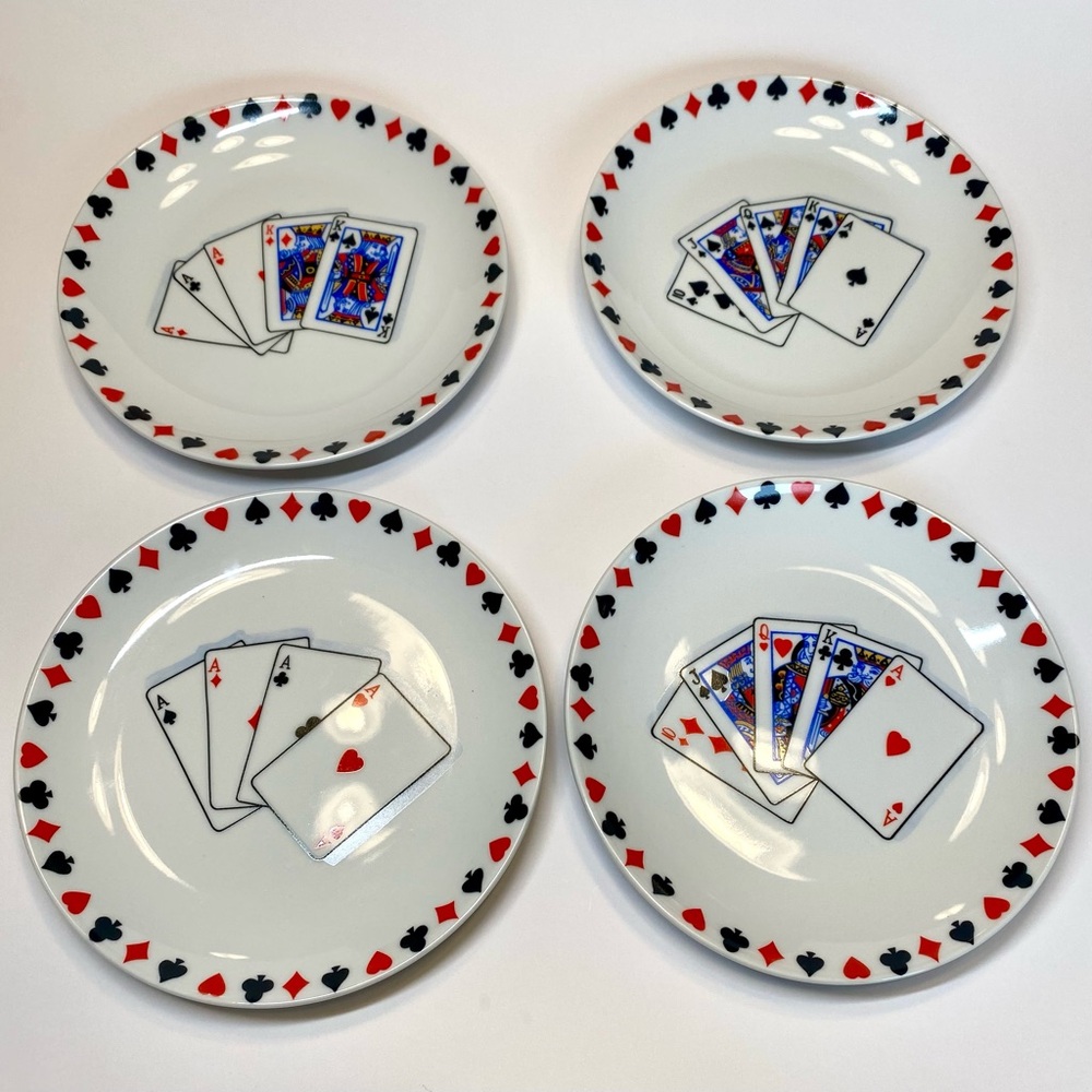 Set of 4 dessert‎ plates playing cards Boston Warehouse